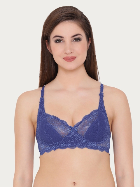 

Clovia Lace Non-Padded Wirefree Full Cup Bridal Bra - Blue