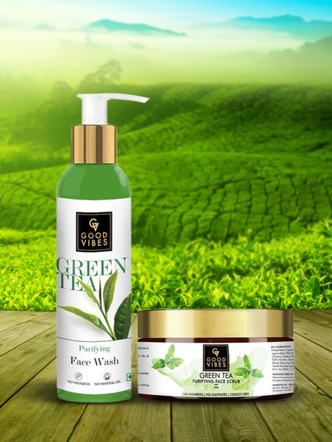 

Good Vibes Green Tea Cleansing Kit - Face Wash 120ml, Face Scrub 50g, White