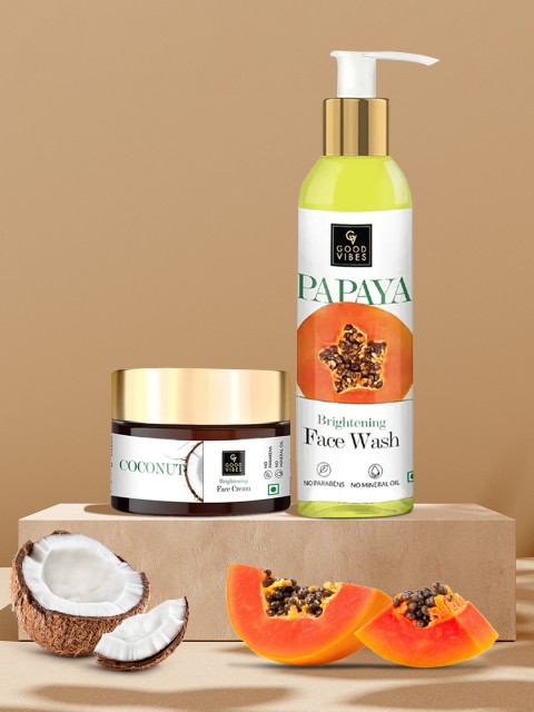 

Good Vibes Daily Face Care Combo Kit - Papaya Face Wash 120ml, Coconut Face Cream 50g, White