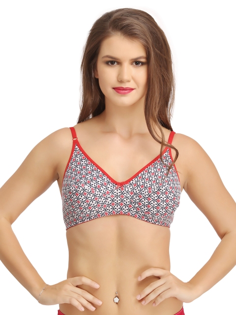 

Clovia White & Red Printed Medium-Coverage Bra BR0654P04