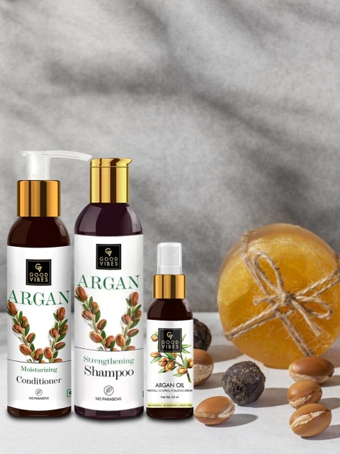 

Good Vibes Argan Haircare Combo - Argan Shampoo, Conditioner , Hair Serum, White