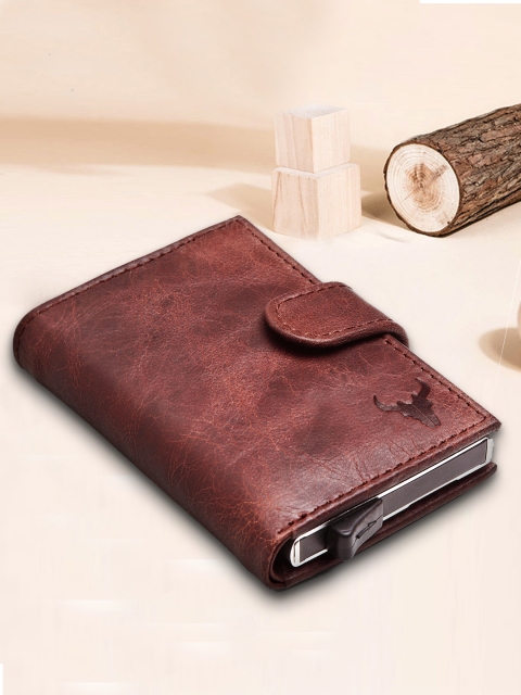 

NAPA HIDE Men Brown Textured Leather Card Holder with RFID