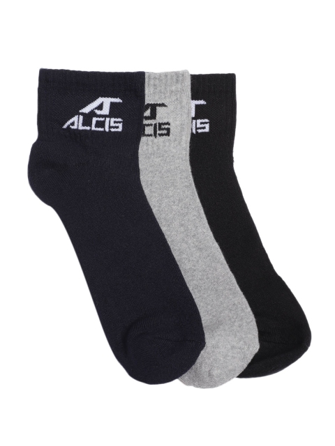 

Alcis Men Set of 3 Solid Ankle-Length Socks, Black