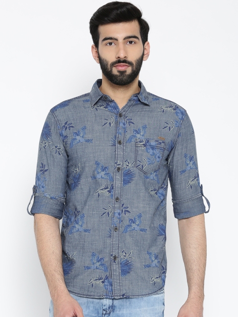 

Mufti Blue Floral Print Slim Fit Casual Shirt