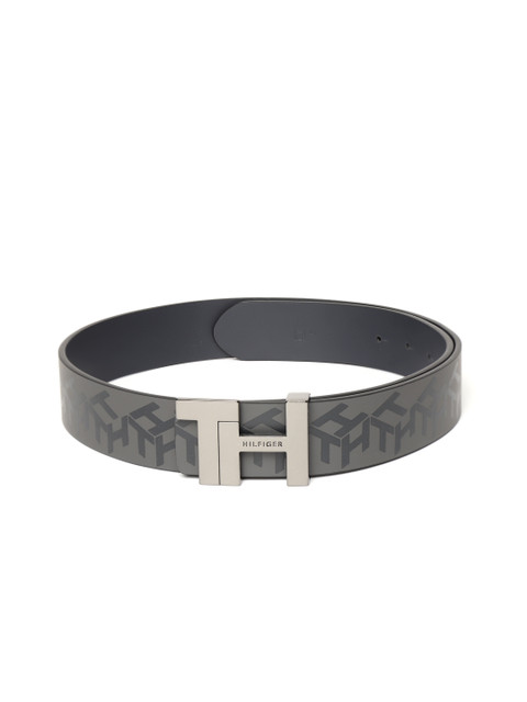 

Tommy Hilfiger Men Grey & Navy Brand Logo Print Leather Reversible Belt