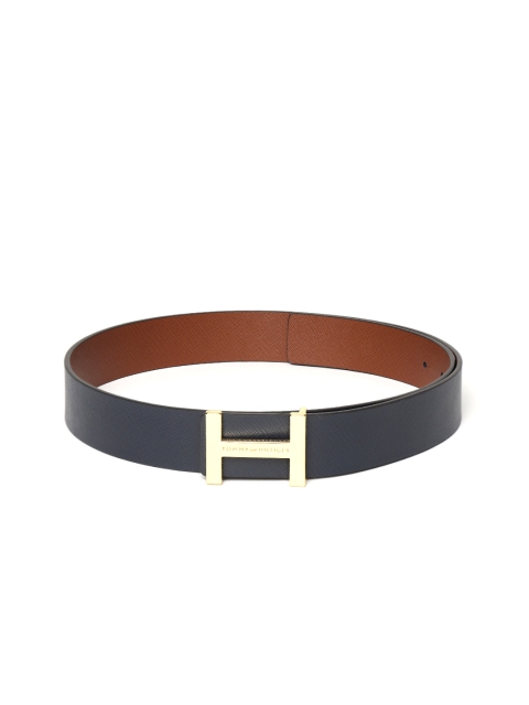 

Tommy Hilfiger Men Navy Blue & Brown Saffiano Textured Leather Reversible Belt