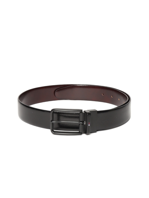 

Tommy Hilfiger Men Black & Burgundy Textured Leather Reversible Formal Belt