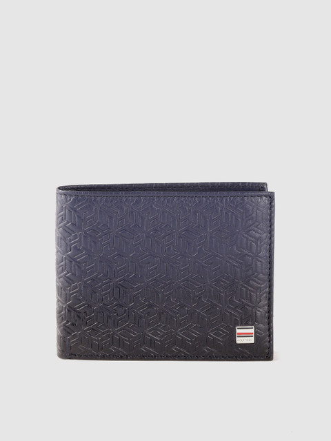 

Tommy Hilfiger Men Navy Blue Brand Logo Textured Leather Two Fold Wallet with RFID