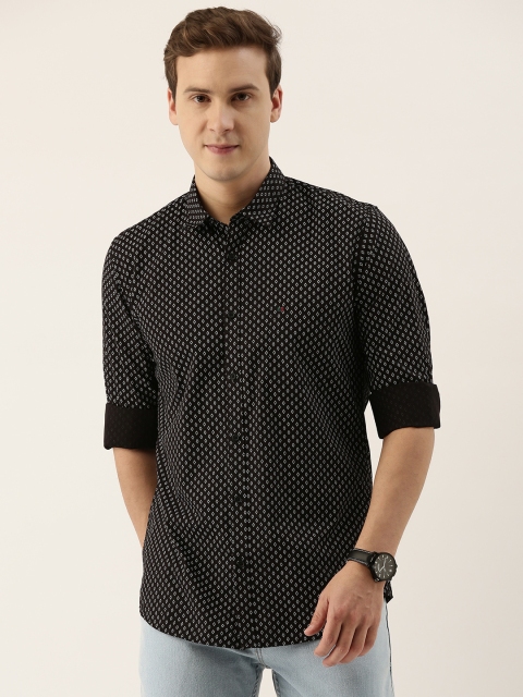 

Peter England Casuals Men Black Slim Fit Printed Pure Cotton Shirt