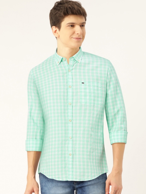 

Peter England Casuals Men Green Pure Cotton Slim Fit Checked Casual Shirt