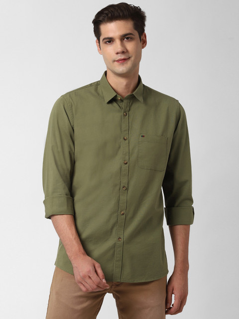 

Peter England Casuals Men Olive Green Slim Fit Solid Casual Shirt