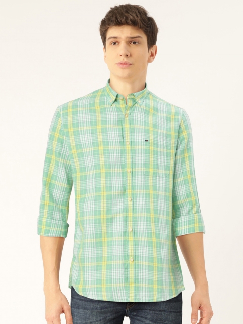 

Peter England Casuals Men Green Pure Cotton Slim Fit Checked Casual Shirt