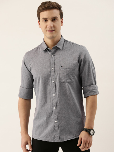 

Peter England Casuals Men Grey Solid Slim Fit Casual Shirt