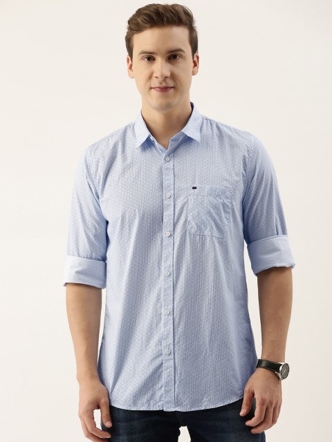

Peter England Casuals Men Blue & White Slim Fit Printed Pure Cotton Casual Shirt