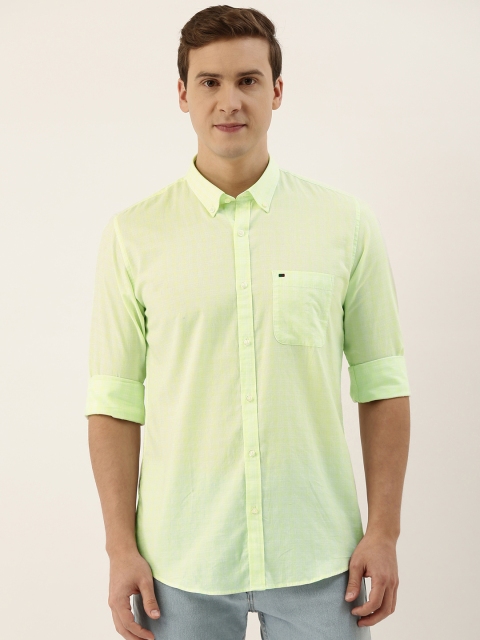 

Peter England Casuals Men Green & White Slim Fit Checked Pure Cotton Shirt