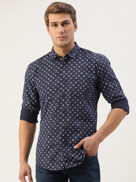 

Peter England Casuals Men Pure Cotton Navy Blue Printed Casual Shirt
