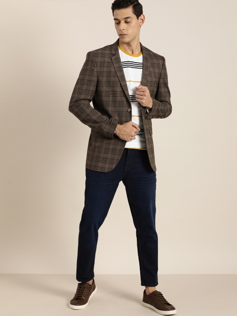 

INVICTUS Men Brown & Beige Slim Fit Checked Single-Breasted Smart Casual Blazer