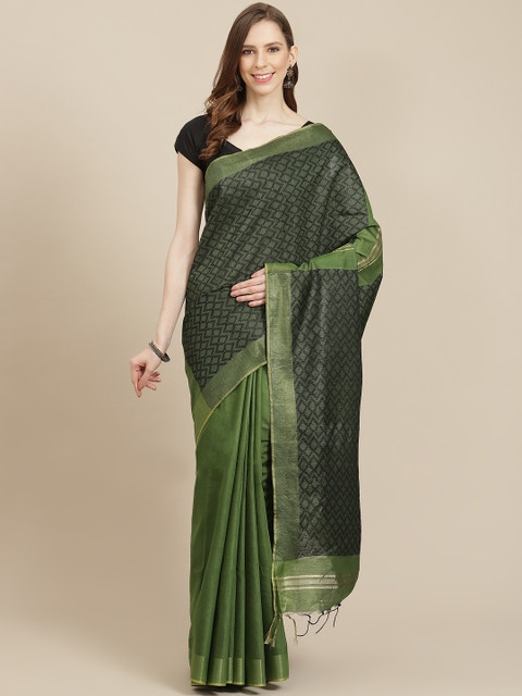 

swatika Green & Black Zari Bhagalpuri Saree