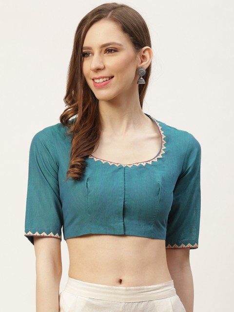 

Studio Shringaar Women Blue Pure Cotton Handloom Saree Blouse