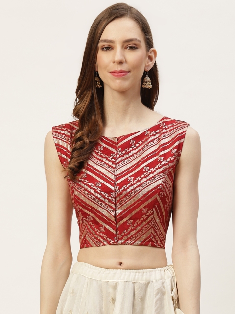 

Studio Shringaar Women Maroon & Golden Pure Cotton Zari Woven Design Saree Blouse