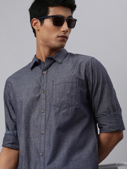

WROGN Men Violet Smart Fit Self Design Casual Shirt