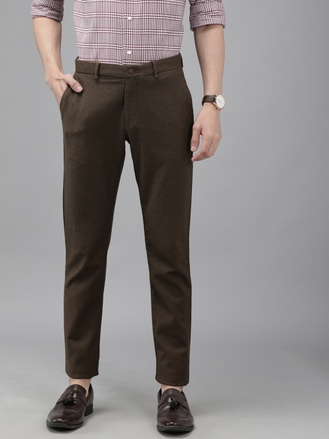 

Blackberrys Men Brown Textured B-95 Slim Fit Low-Rise Trousers