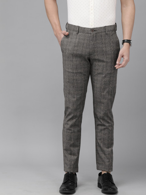 

Blackberrys Men Charcoal Grey Checked Skinny Fit Low-Rise Trousers