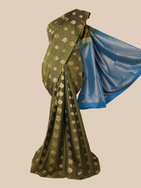 

Pothys Green & Blue Woven Design Zari Pure Silk Kanjeevaram Saree