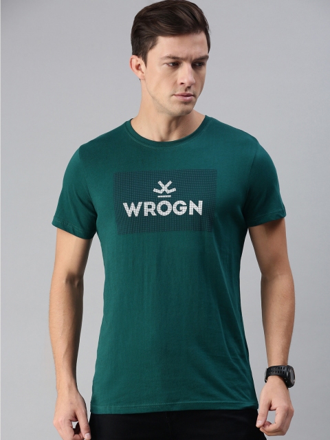 

WROGN Men Teal Green Brand Logo Printed T-shirt
