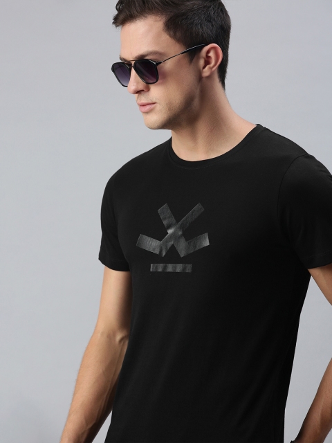 

WROGN Men Black Brand Logo Printed Slim Fit Cotton T-shirt