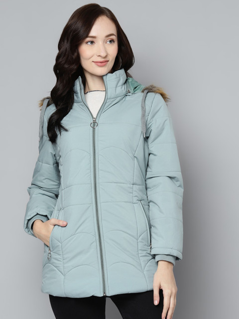 

Foreign Culture By Fort Collins Women Blue Solid Parka Jacket With Detachable Hood