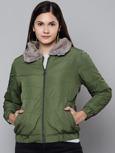 

Foreign Culture By Fort Collins Women Olive Green Solid Padded Jacket