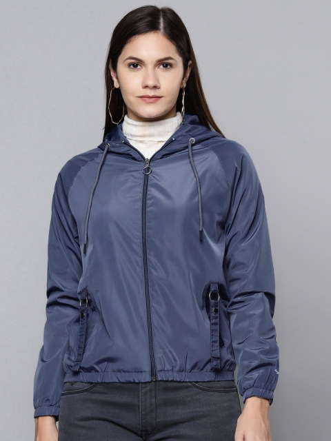 

Foreign Culture By Fort Collins Women Navy Blue Hooded Tailored Jacket