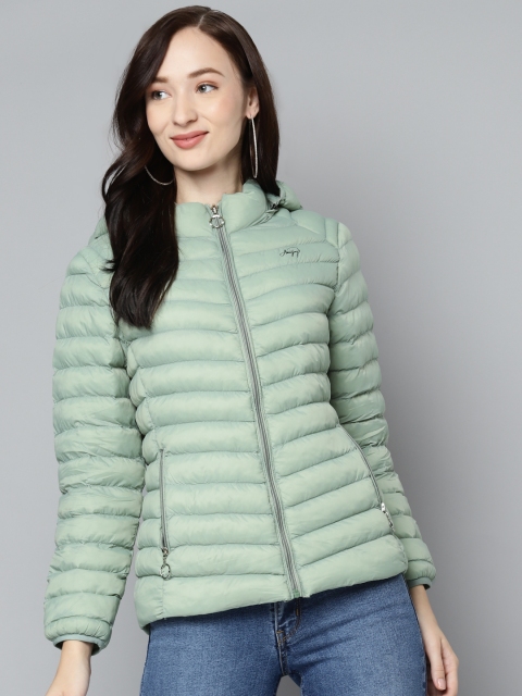 

Foreign Culture By Fort Collins Women Green Solid Padded Jacket With Detachable Hood