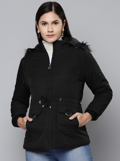 Foreign Culture By Fort Collins Women Black Parka Jacket with Detachable Hood