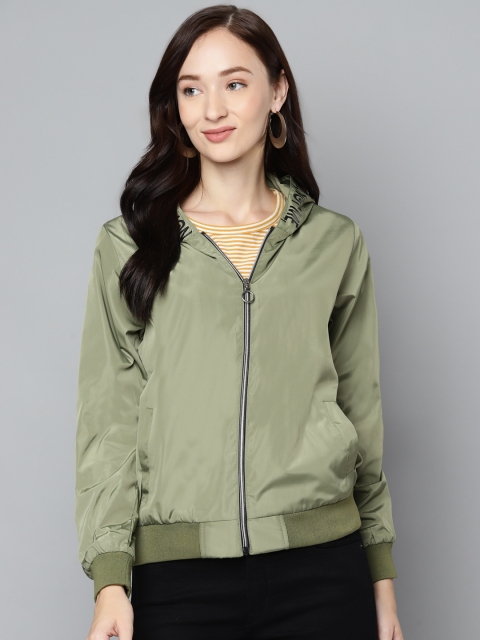 Foreign Culture By Fort Collins Women Green Hooded Bomber Jacket