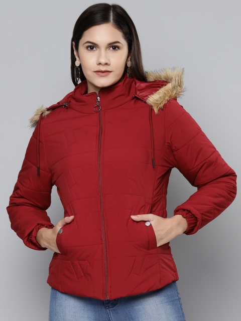 

Foreign Culture By Fort Collins Women Maroon Padded Jacket With Detachable Hood