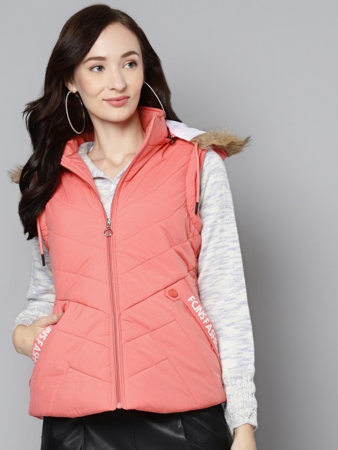 

Foreign Culture By Fort Collins Women Pink Padded Jacket With Detachable Hood