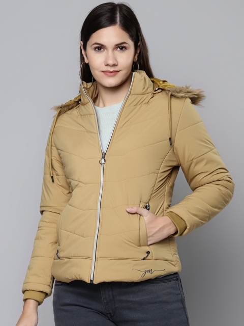 

Foreign Culture By Fort Collins Women Camel Brown Padded Jacket With Detachable Hood