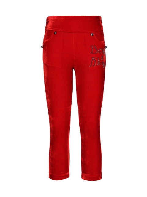 

CUTECUMBER Girls Red Ankle-Length Jeggings with Embellished Detail