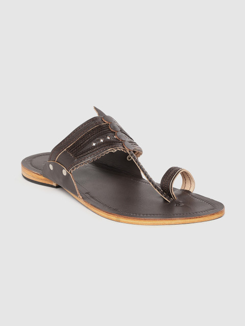 

House of Pataudi Men Coffee Brown Handcrafted Leather Braided Kolhapuri Sandals