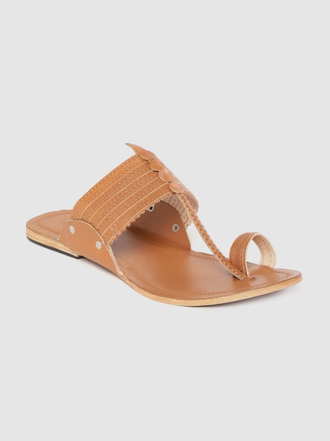 

House of Pataudi Men Tan Brown Handcrafted Leather Perforated Kolhapuri Sandals