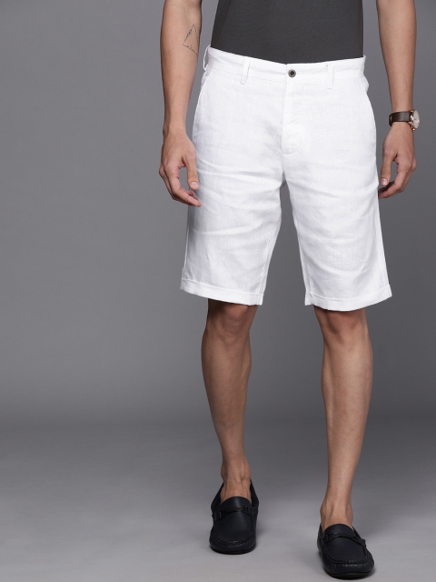 

Louis Philippe Men White Slim Fit Low-Rise Linen Regular Shorts