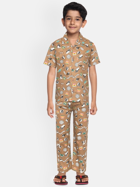 

NAUTI KIDZ Boys Brown & Black Pure Cotton Pyjamas Set