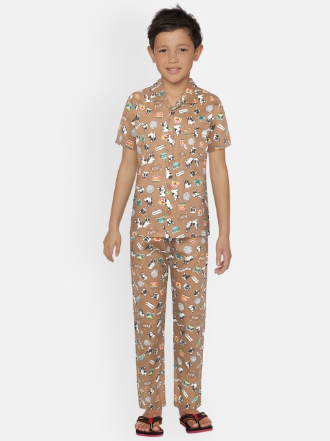 

NAUTI KIDZ Boys Brown Pure Cotton Dog Printed Pyjamas Set