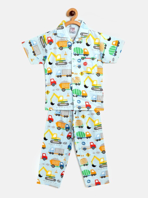 

NAUTI KIDZ Boys Blue & Yellow Printed Pure Cotton Pyjamas Set
