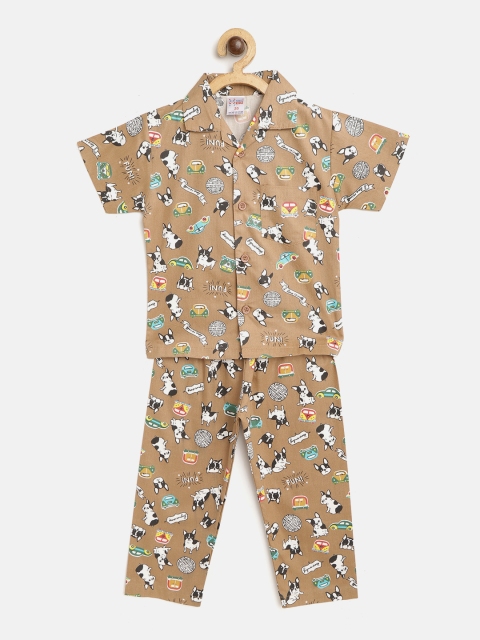 

NAUTI KIDZ Boys Brown & White Printed Night suit