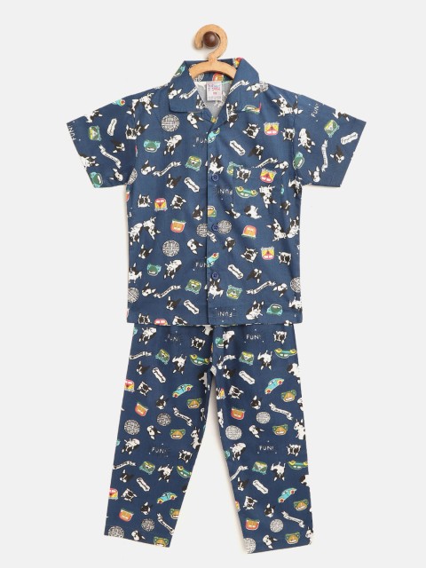 

NAUTI KIDZ Boys Navy Blue & White Printed Night suit