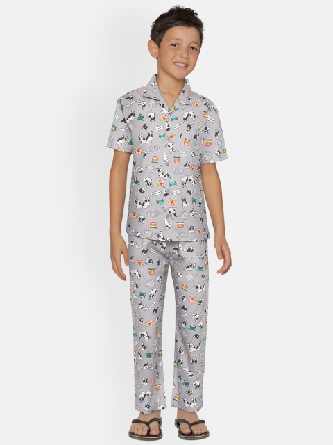 

NAUTI KIDZ Boys Grey Pure Cotton Dog Printed Pyjamas Set