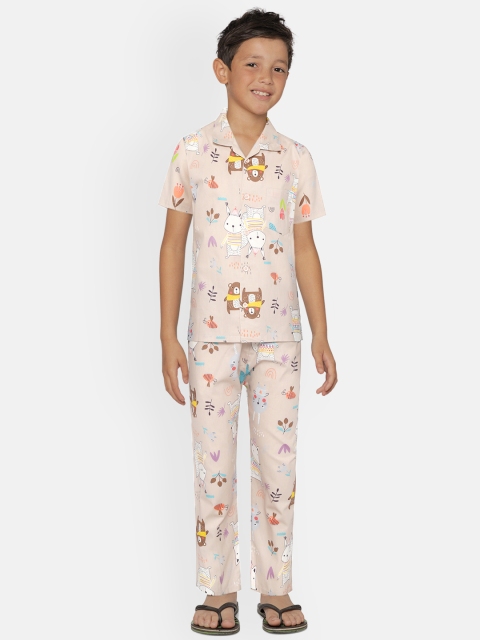 

NAUTI KIDZ Boys Beige & Brown Printed Night suit
